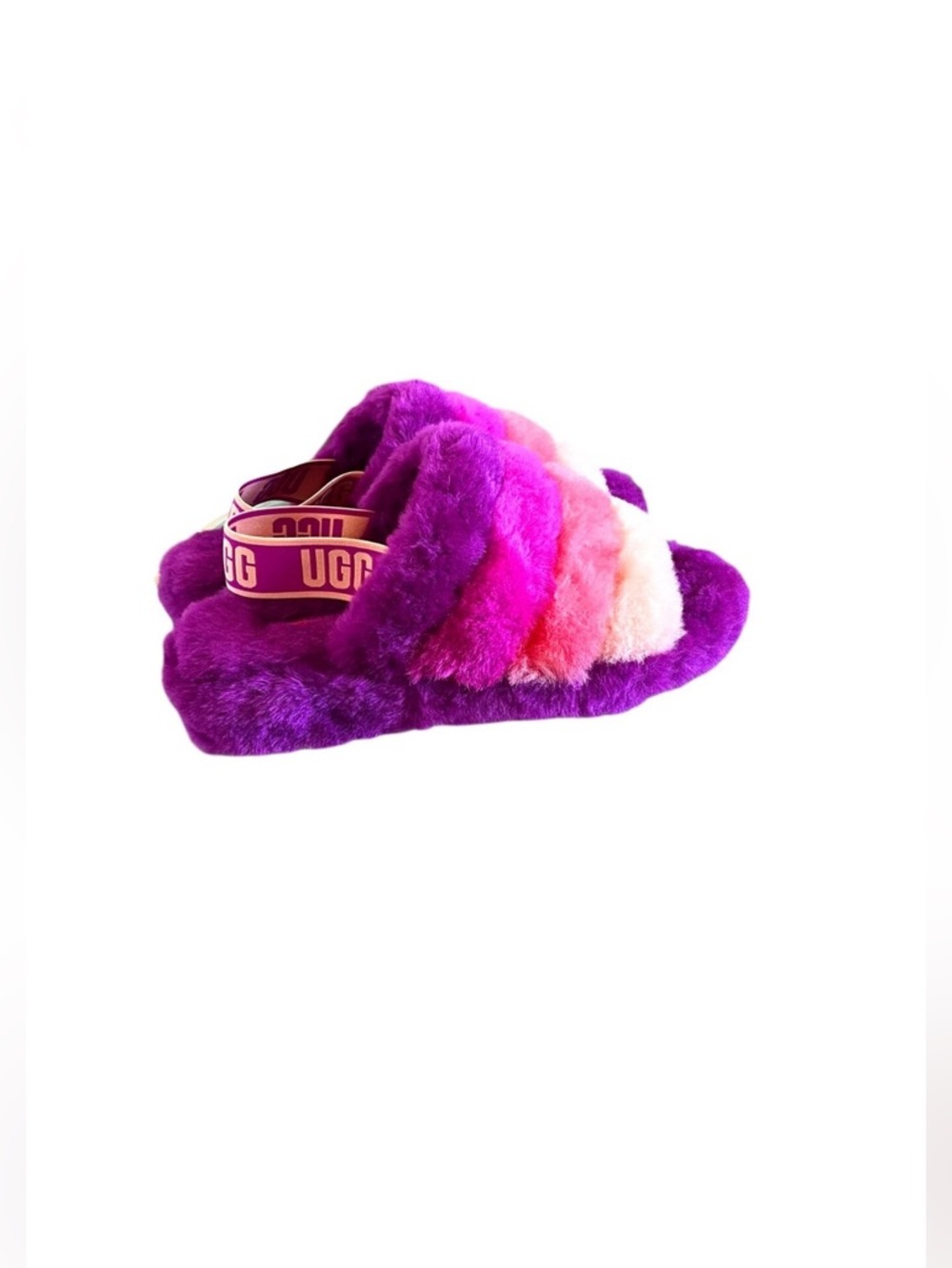 UGG NEW Fluff Yeah Slip-On/Slide Sandal In Purple/Pink Stripe Size 7